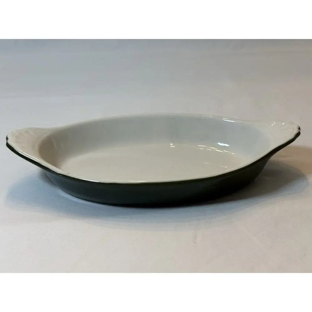 Shenango Ceramic Oval Baking Dish White Green Oven Safe 11x7in One-Piece